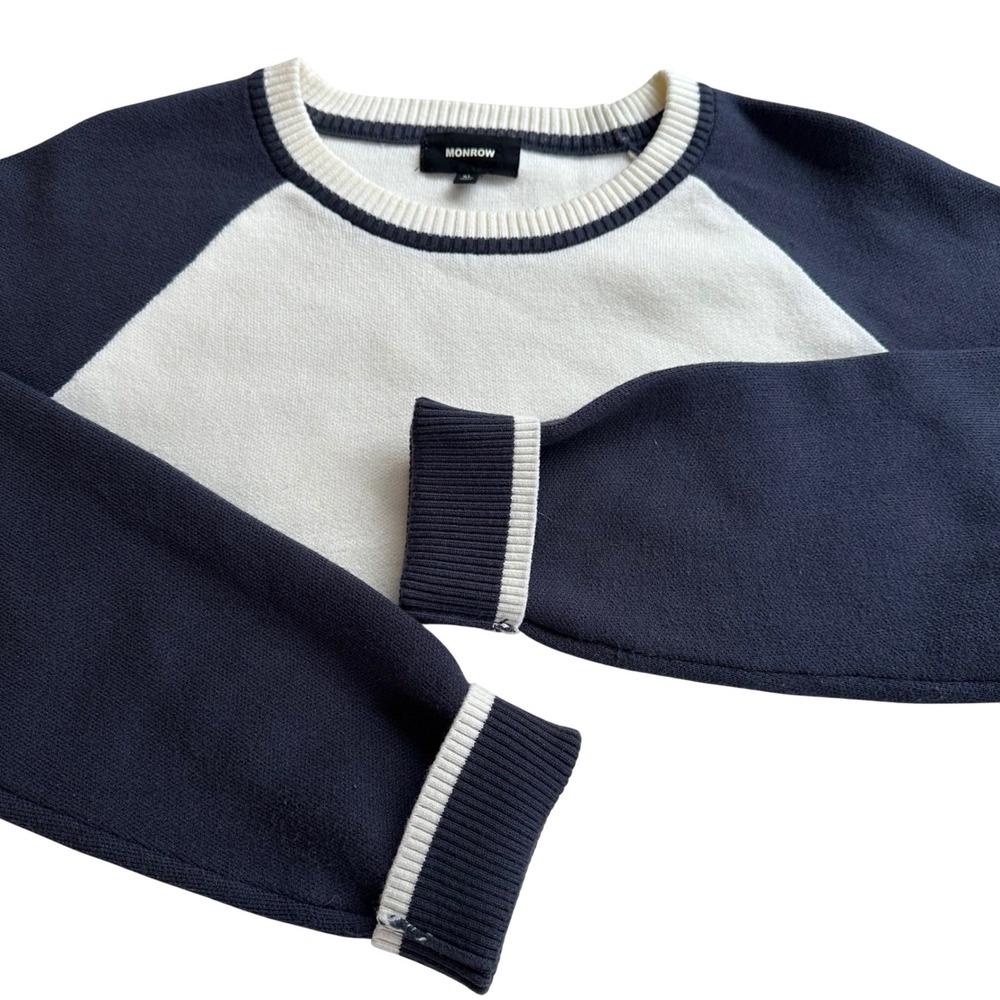 MONROW Colorblock‎ Knit Sweater Long Sleeve Crew Neck Navy Cream Womens  XL